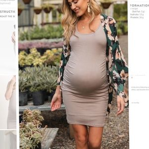 PinkBlush Mocha Ribbed Ruched Sleeveless Maternity Dress